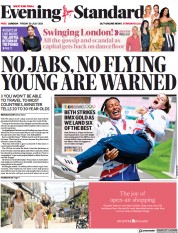 London Evening Standard (UK) Newspaper Front Page for 2 August 2021