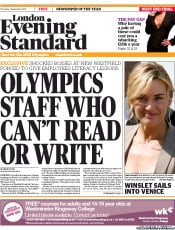 London Evening Standard (UK) Newspaper Front Page for 2 September 2011