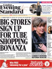 London Evening Standard Newspaper Front Page (UK) for 30 January 2014