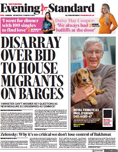 London Evening Standard Newspaper Front Page (UK) for 30 March 2023