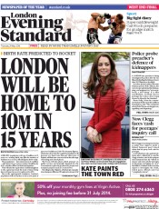 London Evening Standard (UK) Newspaper Front Page for 30 May 2014