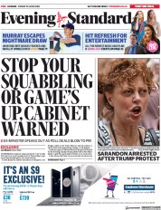 London Evening Standard (UK) Newspaper Front Page for 30 June 2018