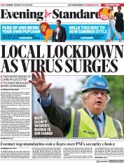 London Evening Standard (UK) Newspaper Front Page for 30 June 2020