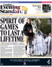 London Evening Standard (UK) Newspaper Front Page for 30 August 2012