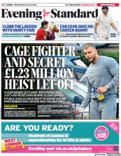 London Evening Standard (UK) Newspaper Front Page for 30 August 2018