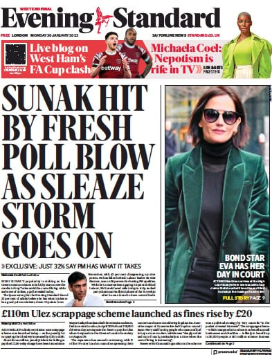 London Evening Standard Newspaper Front Page (UK) for 31 January 2023
