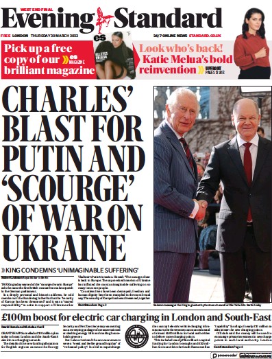 London Evening Standard Newspaper Front Page (UK) for 31 March 2023