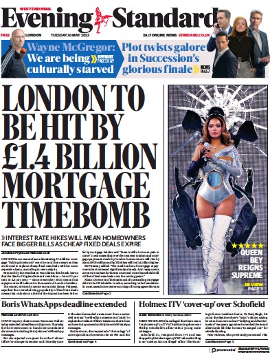London Evening Standard Newspaper Front Page (UK) for 31 May 2023