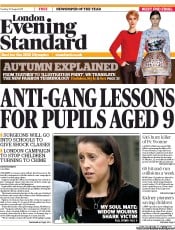London Evening Standard (UK) Newspaper Front Page for 31 August 2011