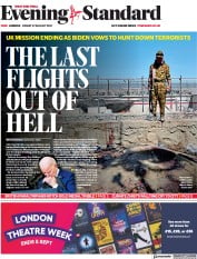 London Evening Standard (UK) Newspaper Front Page for 31 August 2021