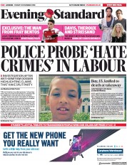 London Evening Standard (UK) Newspaper Front Page for 3 November 2018