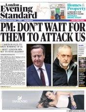 London Evening Standard (UK) Newspaper Front Page for 3 December 2015
