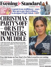 London Evening Standard (UK) Newspaper Front Page for 3 December 2021