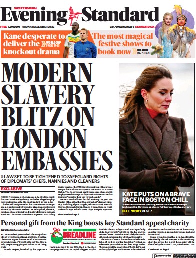 London Evening Standard Newspaper Front Page (UK) for 3 December 2022