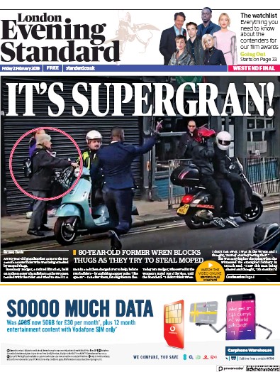 London Evening Standard Newspaper Front Page (UK) for 3 February 2018