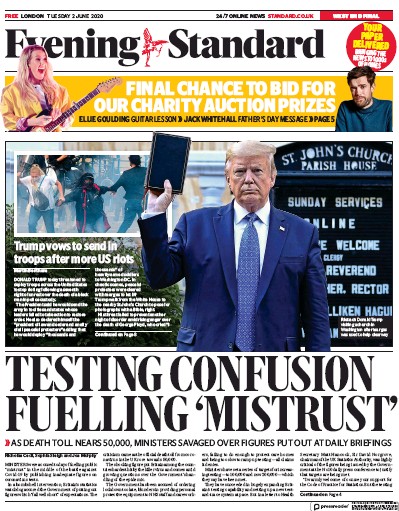 London Evening Standard Newspaper Front Page (UK) for 3 June 2020