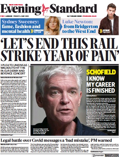 London Evening Standard Newspaper Front Page (UK) for 3 June 2023