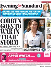 London Evening Standard (UK) Newspaper Front Page for 3 July 2019