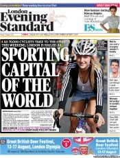 London Evening Standard Newspaper Front Page (UK) for 3 August 2013