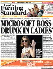London Evening Standard Newspaper Front Page (UK) for 3 September 2011