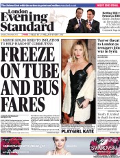 London Evening Standard Newspaper Front Page (UK) for 4 December 2013