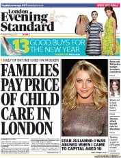 London Evening Standard Newspaper Front Page (UK) for 4 January 2013