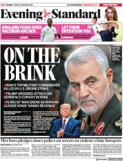 London Evening Standard (UK) Newspaper Front Page for 4 January 2020