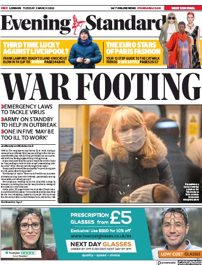 London Evening Standard Newspaper Front Page (UK) for 4 March 2020