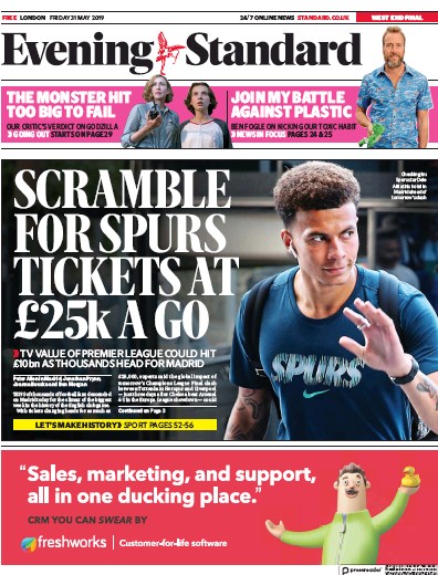 London Evening Standard Newspaper Front Page (UK) for 4 June 2019