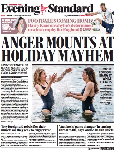 London Evening Standard Newspaper Front Page (UK) for 4 June 2021