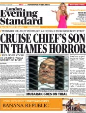 London Evening Standard Newspaper Front Page (UK) for 4 August 2011