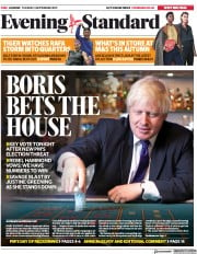 London Evening Standard (UK) Newspaper Front Page for 4 September 2019