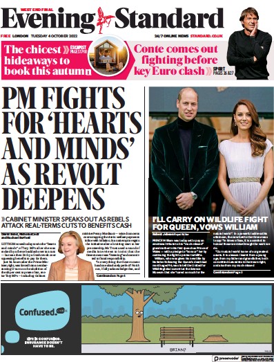London Evening Standard Newspaper Front Page (UK) for 5 October 2022