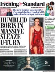 London Evening Standard (UK) Newspaper Front Page for 5 November 2021