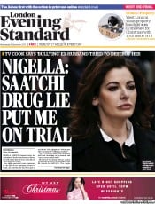 London Evening Standard Newspaper Front Page (UK) for 5 December 2013