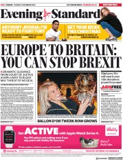 London Evening Standard (UK) Newspaper Front Page for 5 December 2018