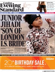London Evening Standard (UK) Newspaper Front Page for 5 January 2016