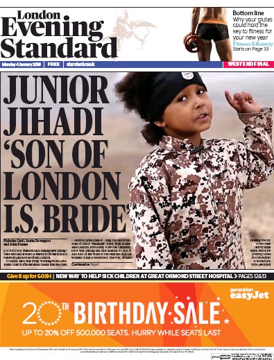 London Evening Standard Newspaper Front Page (UK) for 5 January 2016