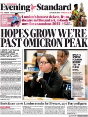 London Evening Standard (UK) Newspaper Front Page for 5 January 2022