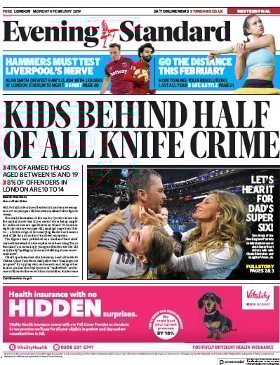 London Evening Standard Newspaper Front Page (UK) for 5 February 2019