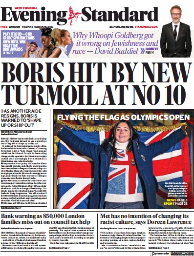London Evening Standard Newspaper Front Page (UK) for 5 February 2022