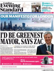 London Evening Standard (UK) Newspaper Front Page for 5 May 2016