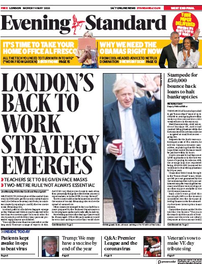 London Evening Standard Newspaper Front Page (UK) for 5 May 2020