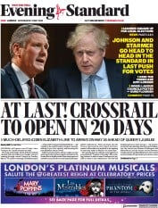 London Evening Standard (UK) Newspaper Front Page for 5 May 2022