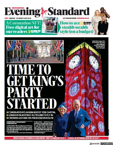 London Evening Standard Newspaper Front Page (UK) for 5 May 2023