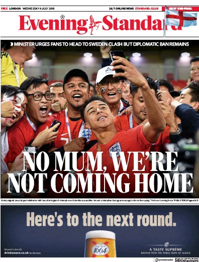 London Evening Standard Newspaper Front Page (UK) for 5 July 2018
