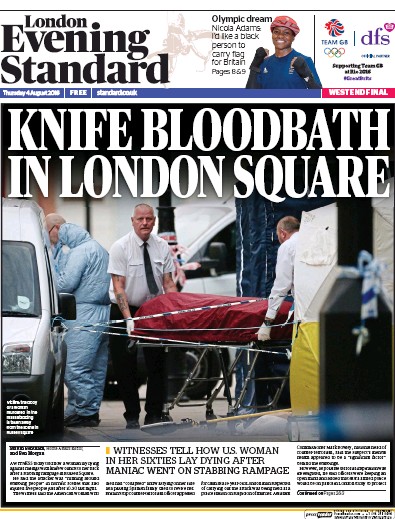 London Evening Standard Newspaper Front Page (UK) for 5 August 2016