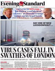 London Evening Standard (UK) Newspaper Front Page for 6 November 2020