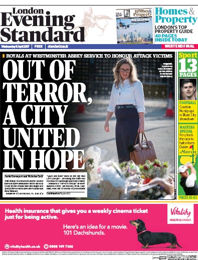 London Evening Standard Newspaper Front Page (UK) for 6 April 2017