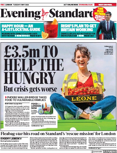 London Evening Standard Newspaper Front Page (UK) for 6 May 2020